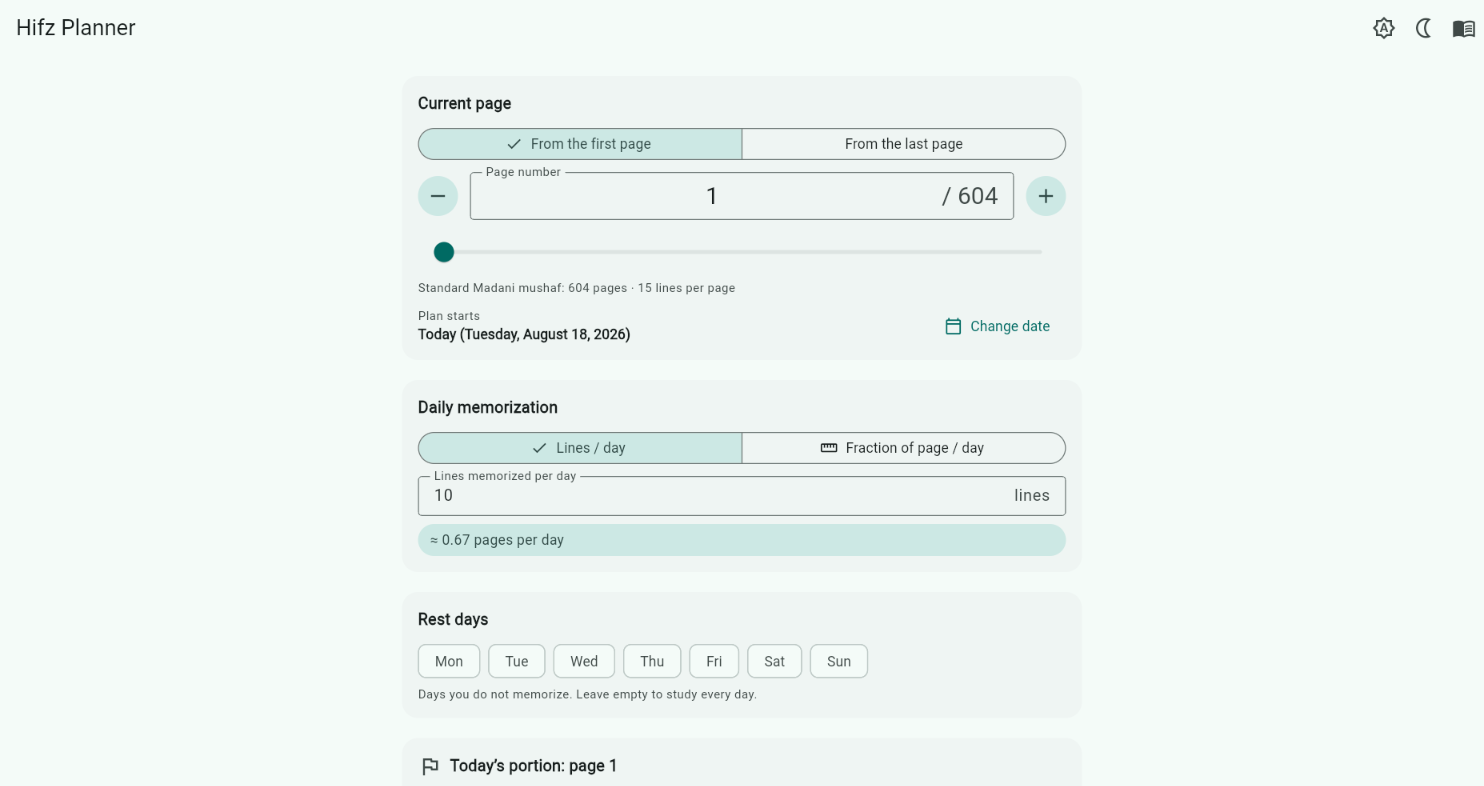 Hifz Planner app example
